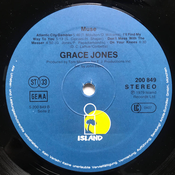 Grace Jones : Muse (LP, Album, P/Mixed, Gat)