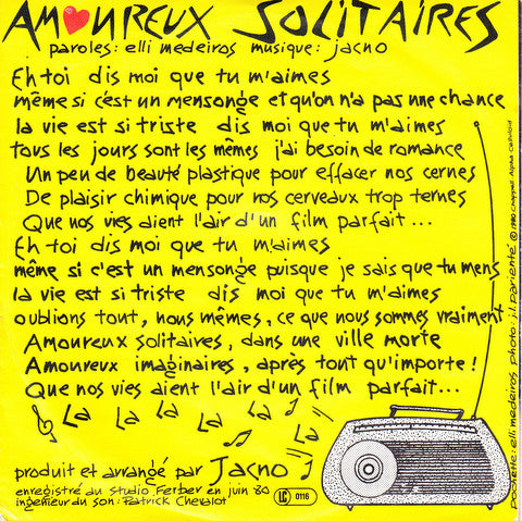 Lio : Amoureux Solitaires (Dis Moi Que Tu M'aimes)  (7", Single)