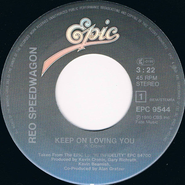REO Speedwagon : Keep On Loving You (7", Single, Lar)