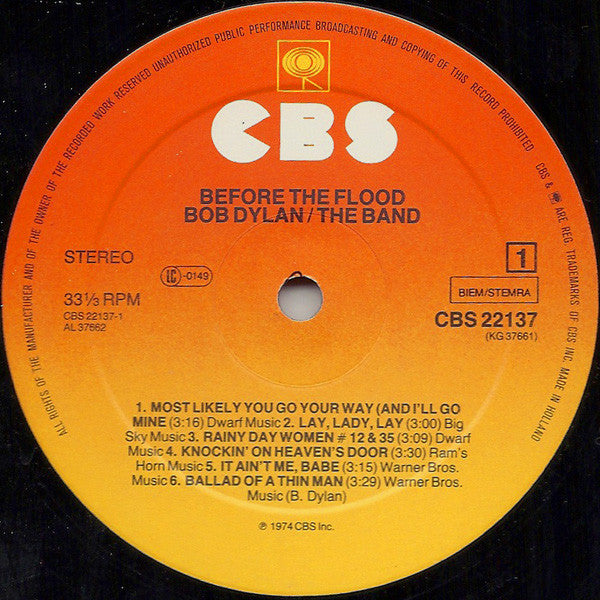 Bob Dylan / The Band : Before The Flood (2xLP, Album, RE)