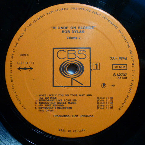 Bob Dylan : Blonde On Blonde - Vol. 2 (LP, Ora)