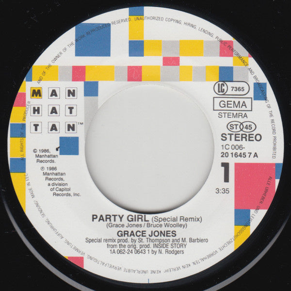 Grace Jones : Party Girl (7", Single)