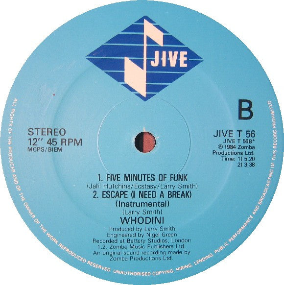 Whodini : Escape (I Need A Break) (12")