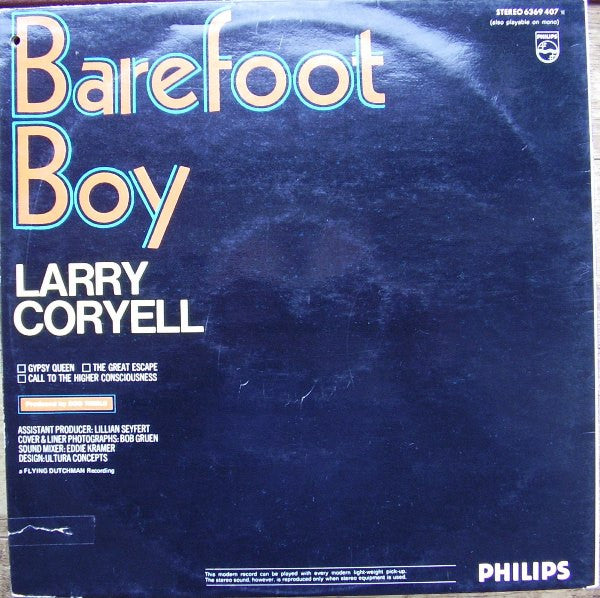 Larry Coryell : Barefoot Boy (LP, Album, Gat)