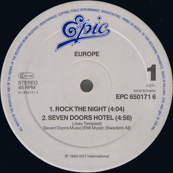 Europe (2) : Rock The Night (12", Maxi)