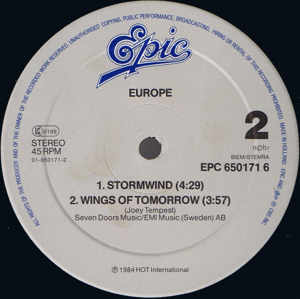 Europe (2) : Rock The Night (12", Maxi)