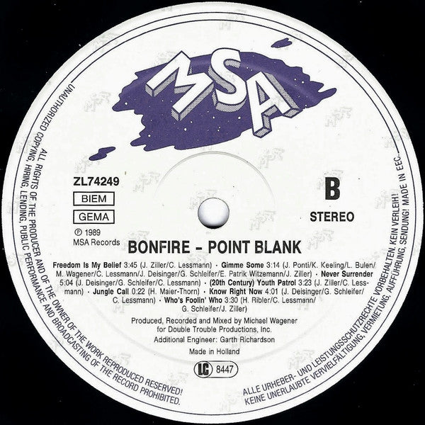 Bonfire : Point Blank (LP, Album)
