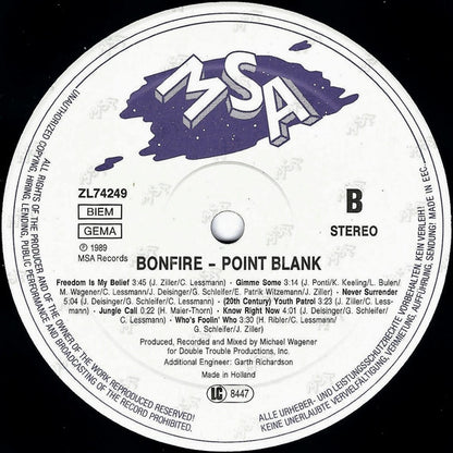 Bonfire : Point Blank (LP, Album)