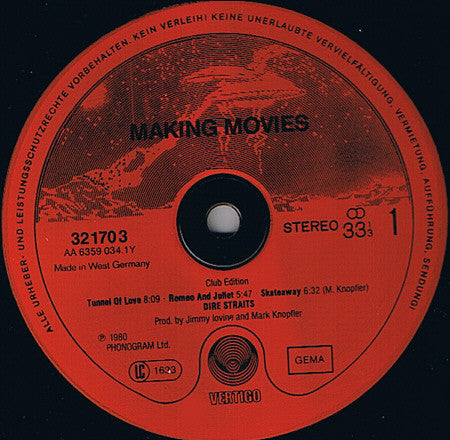 Dire Straits : Making Movies (LP, Album, Club, RE, Red)