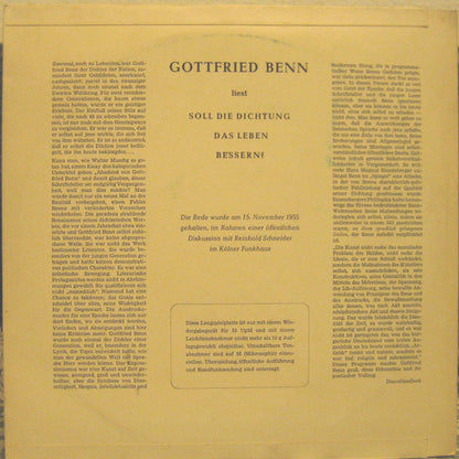 Gottfried Benn : Soll Die Dichtung Das Leben Verbessern? (10")
