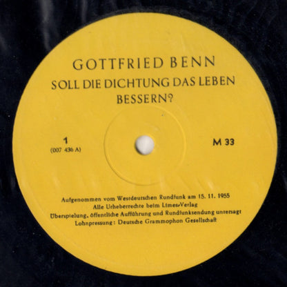 Gottfried Benn : Soll Die Dichtung Das Leben Verbessern? (10")