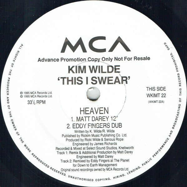 Kim Wilde : Heaven (12", Promo)
