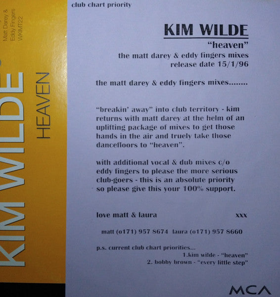 Kim Wilde : Heaven (12", Promo)