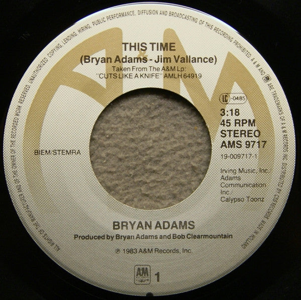 Bryan Adams : This Time (7")