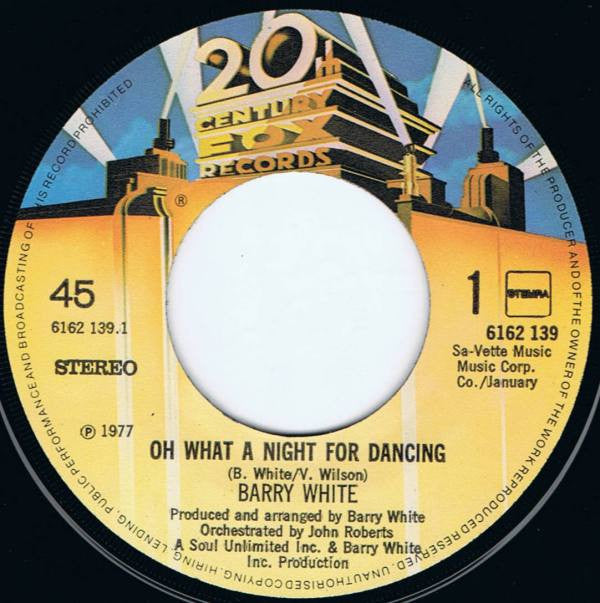 Barry White : Oh What A Night For Dancing (7", Single)