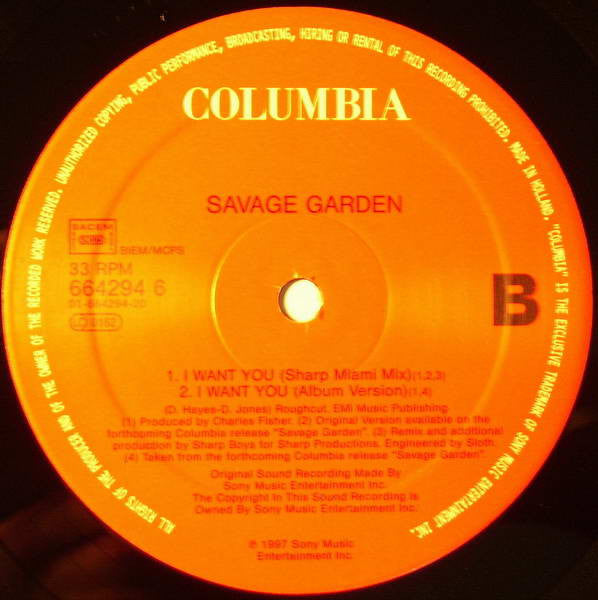 Savage Garden : I Want You (12", Maxi)