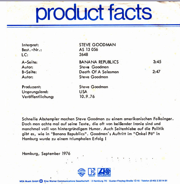 Steve Goodman : Banana Republics (7", Single)