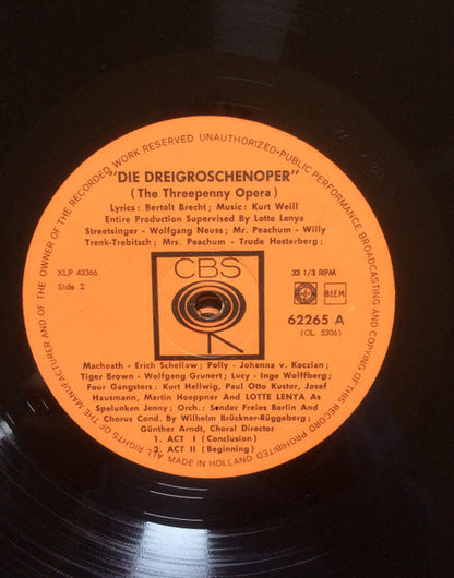 Kurt Weill, Bert Brecht*, Lotte Lenya : Die Dreigroschenoper (2xLP, Album, Mono, RE)