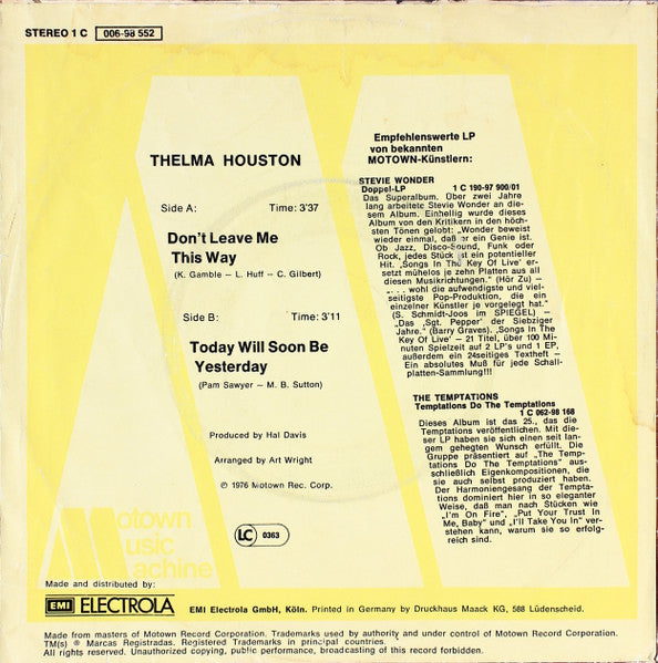 Thelma Houston : Don't Leave Me This Way (7", Single)