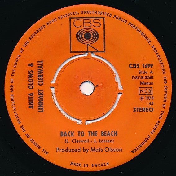 Anita Olows & Lennart Clerwall : Back To The Beach / Please, Please, Please (7", Single)