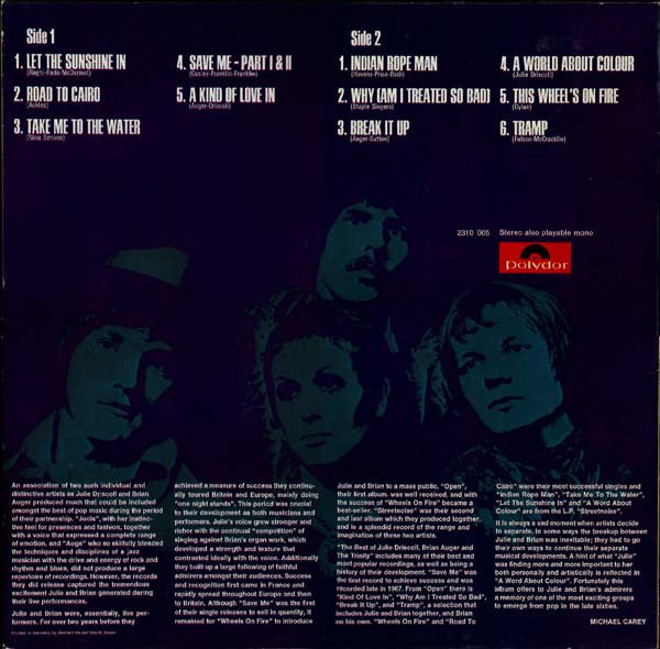 Julie Driscoll, Brian Auger & The Trinity : The Best Of Julie Driscoll, Brian Auger & The Trinity (LP, Comp)