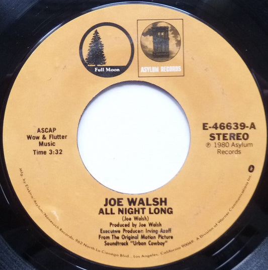 Joe Walsh  /  Gilley's "Urban Cowboy" Band : All Night Long / Orange Blossom Special / Hoedown (7", Single, Styrene, San)