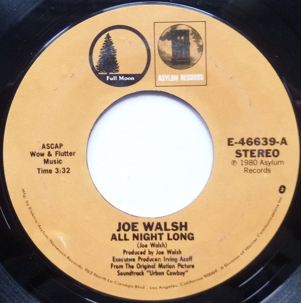 Joe Walsh  /  Gilley's "Urban Cowboy" Band : All Night Long / Orange Blossom Special / Hoedown (7", Single, Styrene, San)