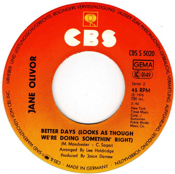 Jane Olivor : One More Ride On The Merry-Go-Round (7", Single)
