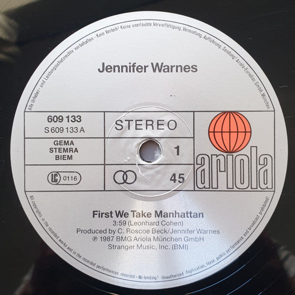 Jennifer Warnes : First We Take Manhattan (12", Maxi)