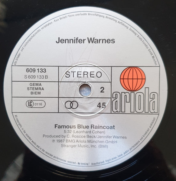 Jennifer Warnes : First We Take Manhattan (12", Maxi)