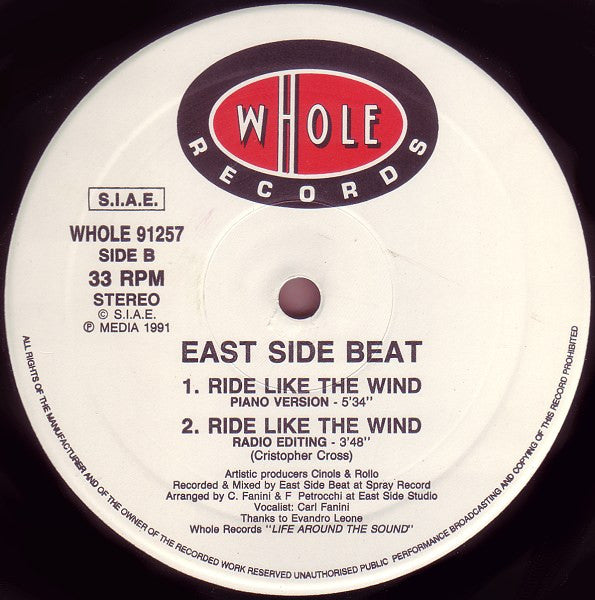 East Side Beat : Ride Like The Wind (12", Blu)