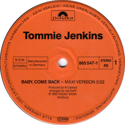 Tommie Jenkins : Baby, Come Back (12")