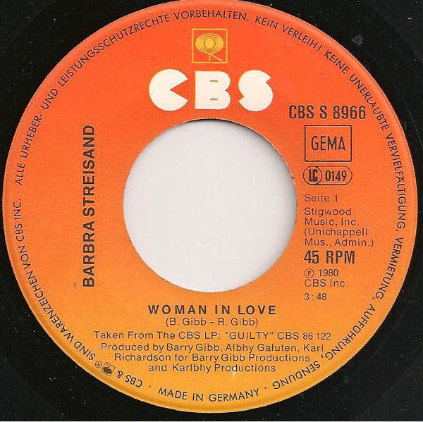 Barbra Streisand : Woman In Love  (7", Single)
