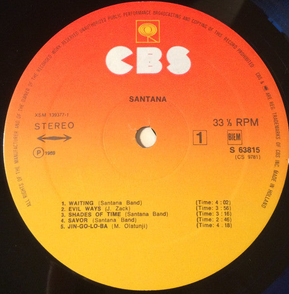 Santana : Santana (LP, Album, RE)