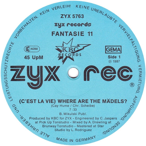 Fantasie 11 : (C'est La Vie) Where Are The Mädels? (12")