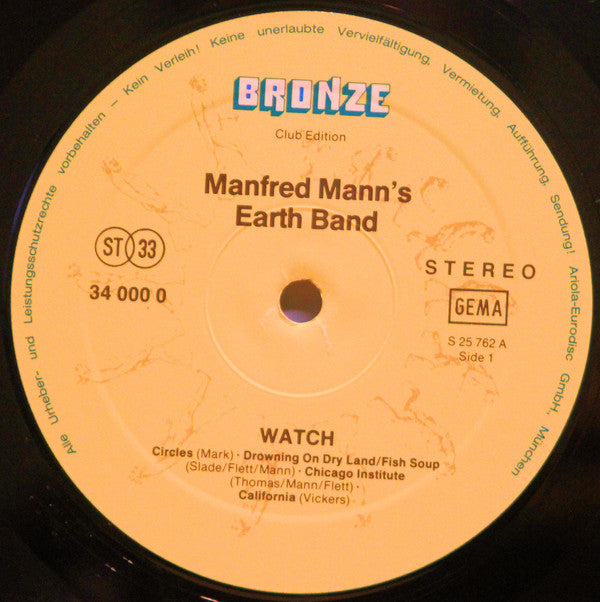 Manfred Mann's Earth Band : Watch (LP, Album, Club, Son)