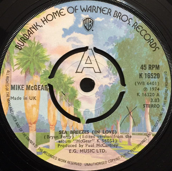 Mike McGear : Sea Breezes (In Love) / Givin' Grease A Ride (7", Single)