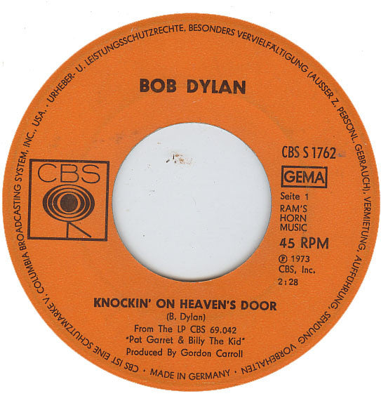 Bob Dylan : Knockin' On Heaven's Door   (7", Single)