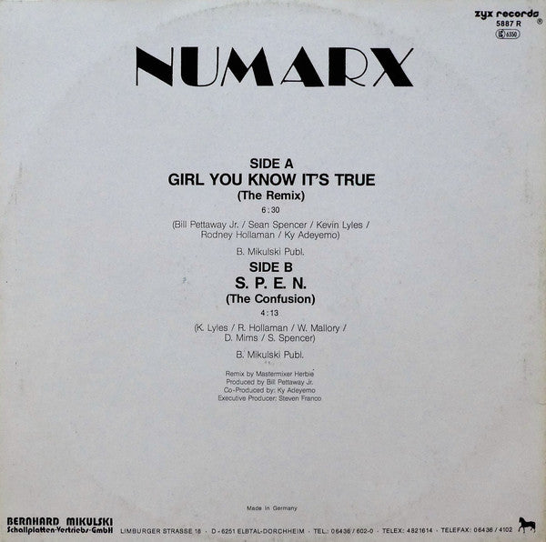 Numarx : Girl You Know It's True (Remix) (12")