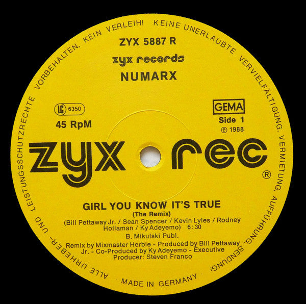 Numarx : Girl You Know It's True (Remix) (12")