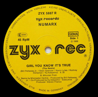 Numarx : Girl You Know It's True (Remix) (12")
