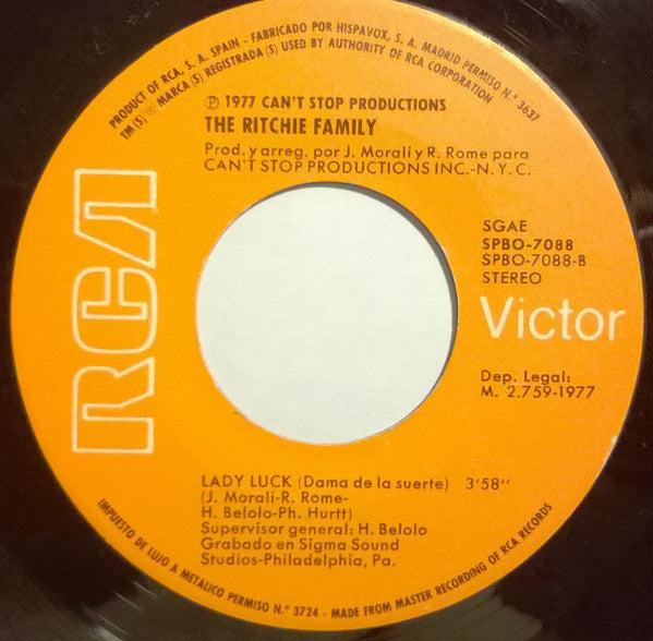 The Ritchie Family : Life Is Music = La Vida Es Música (7", Single)
