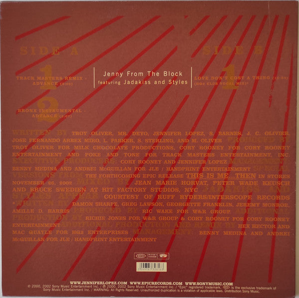 Jennifer Lopez featuring Jadakiss and Styles* : Jenny From The Block (12", Single)