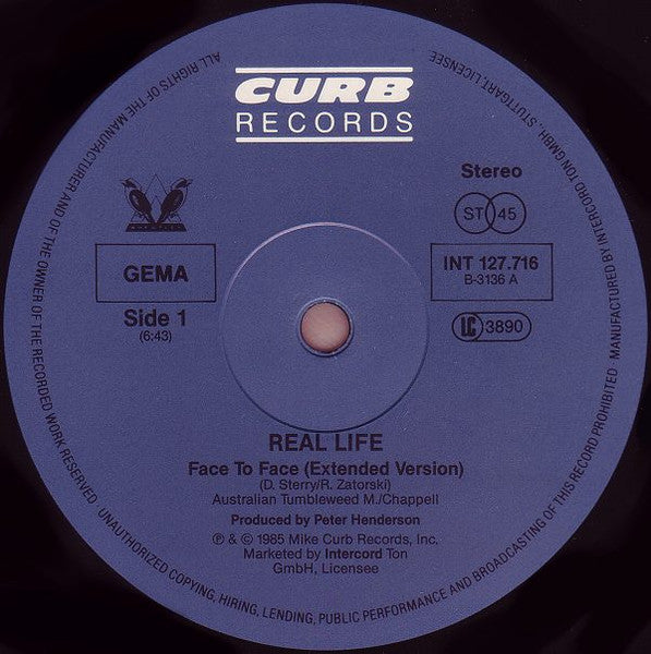 Real Life : Face To Face (12", Maxi)