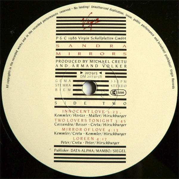 Sandra : Mirrors (LP, Album)