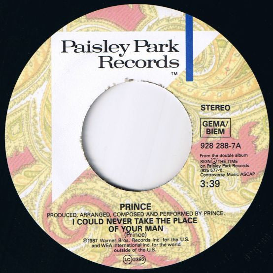 Prince : I Could Never Take The Place Of Your Man (7", Single)