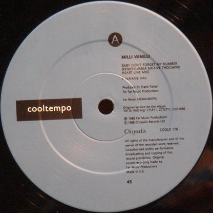 Milli Vanilli : Baby Don't Forget My Number (12")