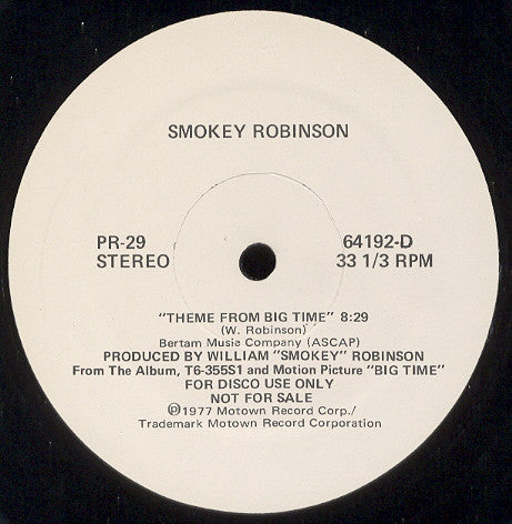 Smokey Robinson : Theme From Big Time (12", Promo)