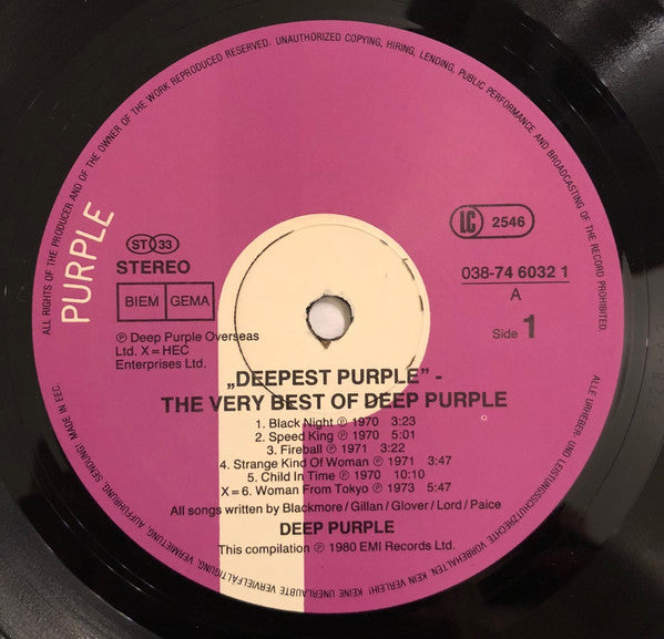 Deep Purple : Deepest Purple : The Very Best Of Deep Purple (LP, Comp)