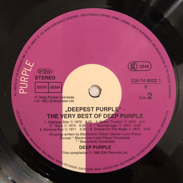 Deep Purple : Deepest Purple : The Very Best Of Deep Purple (LP, Comp)